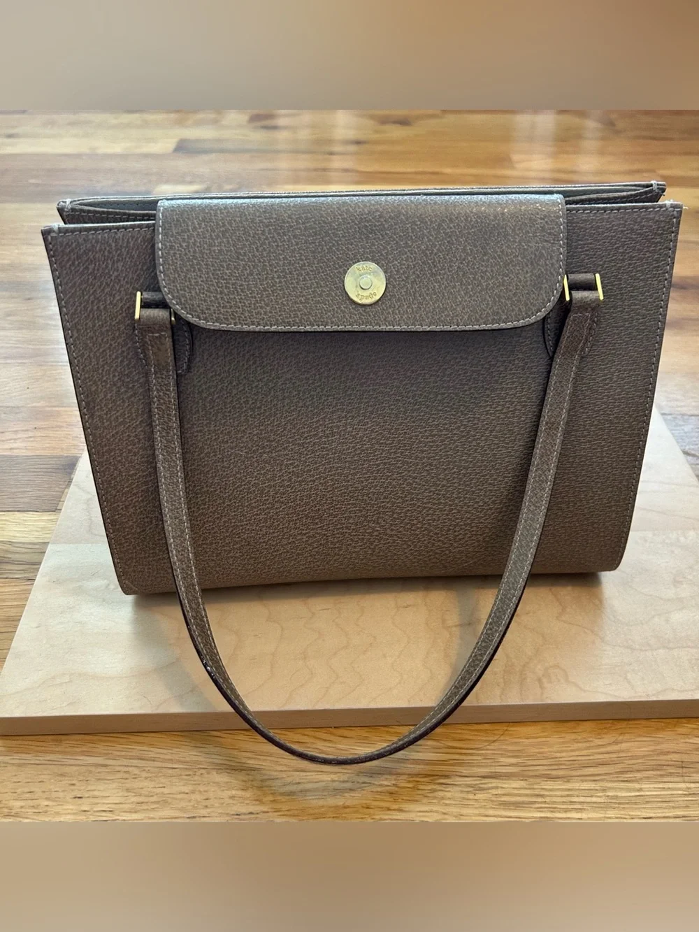 kate spade taupe brown textured leather tote